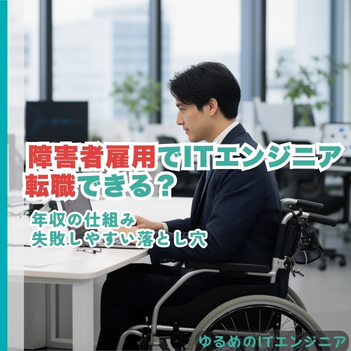障害者雇用でITエンジニアに転職するイメージと年収の不安を表現